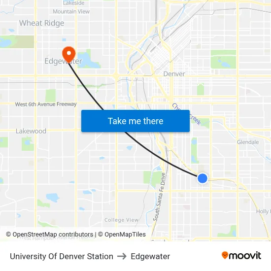 University Of Denver Station to Edgewater map