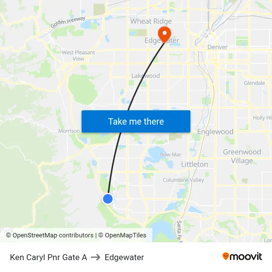 Ken Caryl Pnr Gate A to Edgewater map