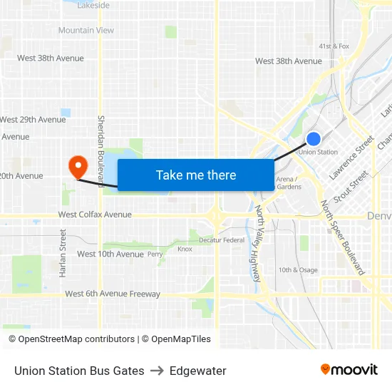 Union Station Bus Gates to Edgewater map
