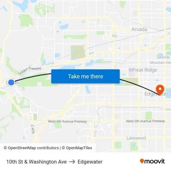10th St & Washington Ave to Edgewater map