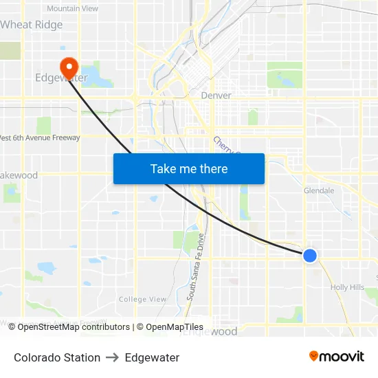 Colorado Station to Edgewater map