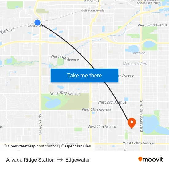Arvada Ridge Station to Edgewater map