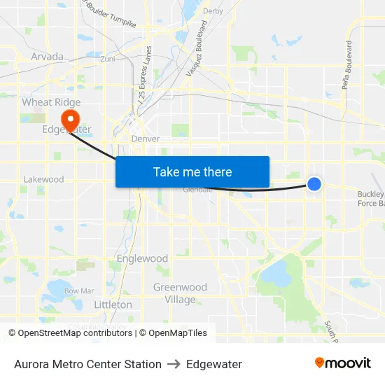 Aurora Metro Center Station to Edgewater map