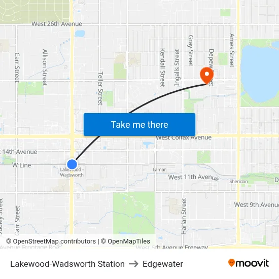 Lakewood-Wadsworth Station to Edgewater map