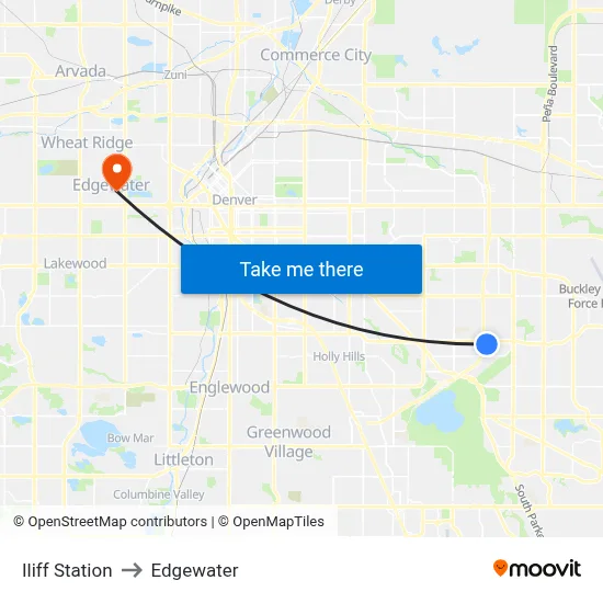 Iliff Station to Edgewater map