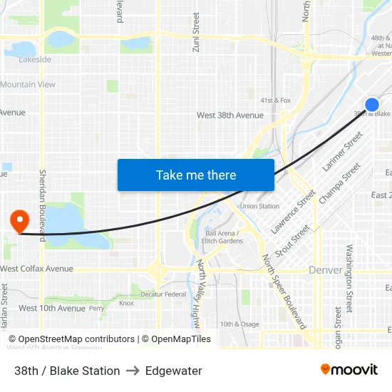 38th / Blake Station to Edgewater map