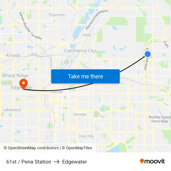 61st / Pena Station to Edgewater map
