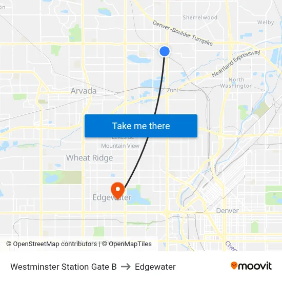Westminster Station Gate B to Edgewater map