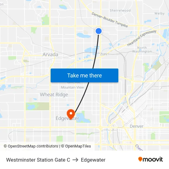 Westminster Station Gate C to Edgewater map
