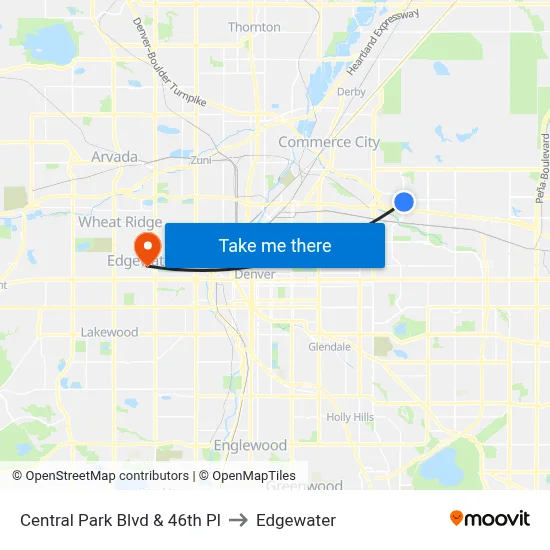Central Park Blvd & 46th Pl to Edgewater map