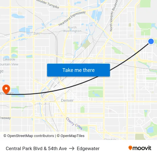 Central Park Blvd & 54th Ave to Edgewater map