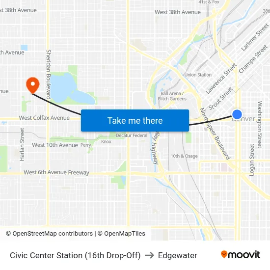 Civic Center Station (16th Drop-Off) to Edgewater map