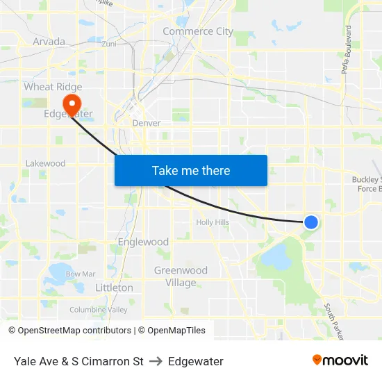 Yale Ave & S Cimarron St to Edgewater map