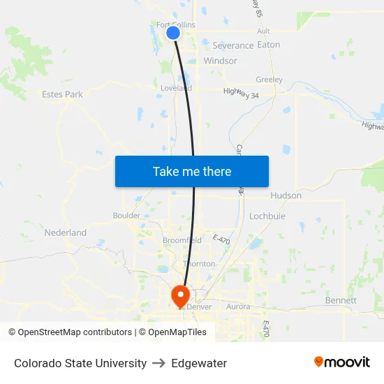 Colorado State University to Edgewater map