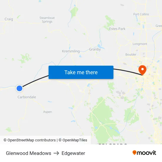 Glenwood Meadows to Edgewater map