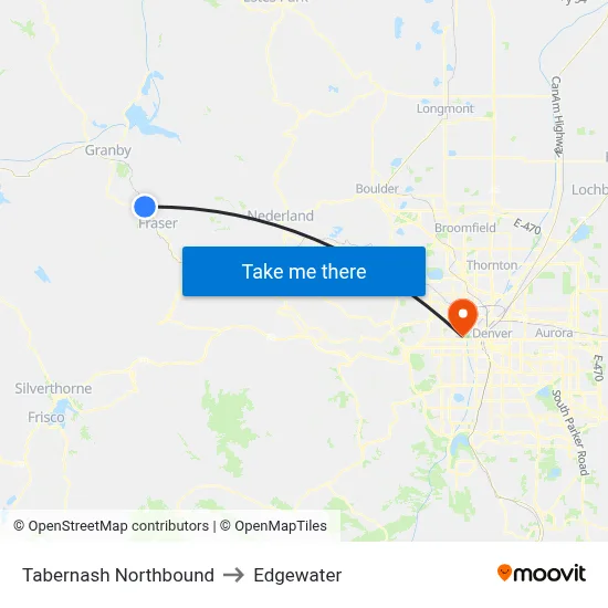Tabernash Northbound to Edgewater map