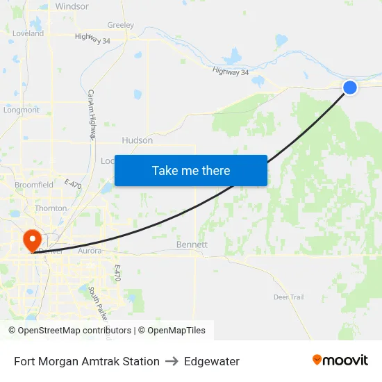 Fort Morgan Amtrak Station to Edgewater map