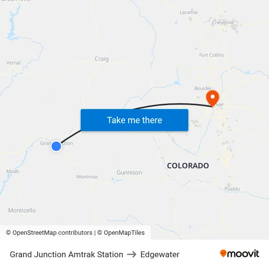 Grand Junction Amtrak Station to Edgewater map
