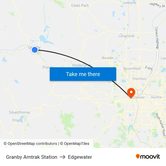 Granby Amtrak Station to Edgewater map