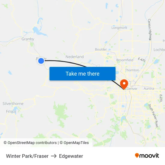 Winter Park/Fraser to Edgewater map