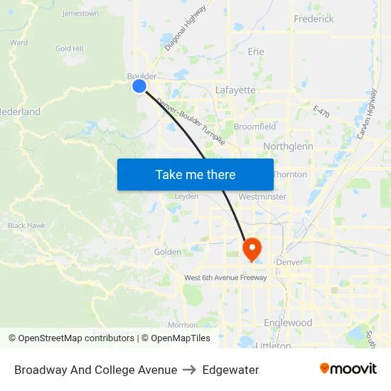 Broadway And College Avenue to Edgewater map