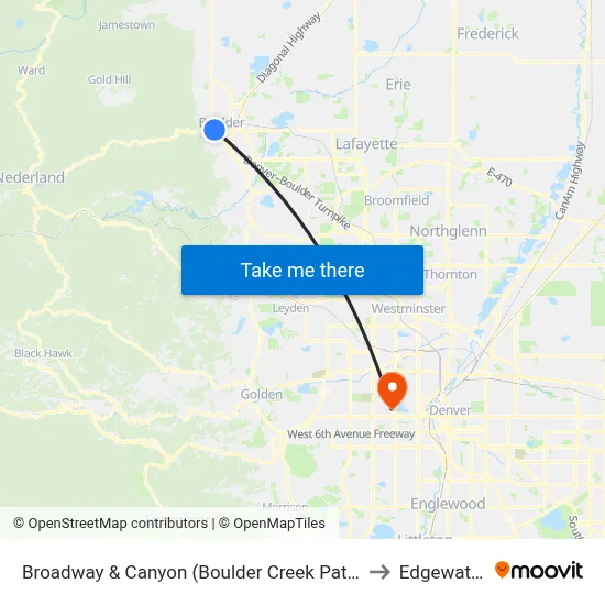 Broadway & Canyon (Boulder Creek Path) to Edgewater map