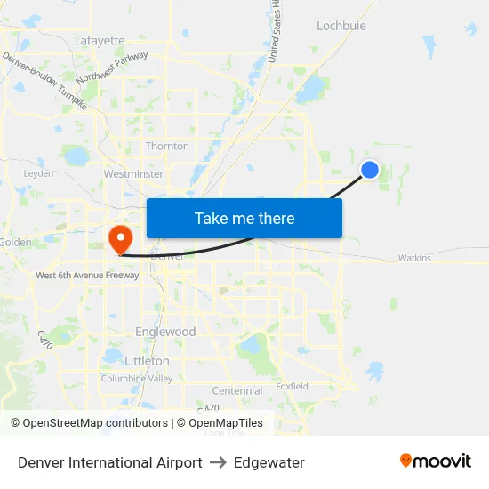 Denver International Airport to Edgewater map