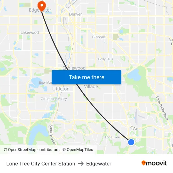 Lone Tree City Center Station to Edgewater map