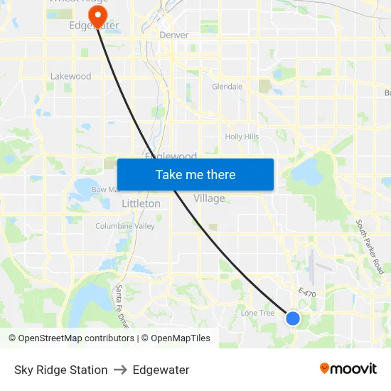 Sky Ridge Station to Edgewater map