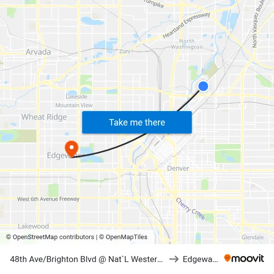 48th Ave/Brighton Blvd @ Nat`L Western Ctr to Edgewater map