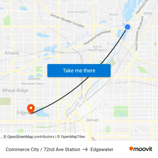 Commerce City / 72nd Ave Station to Edgewater map