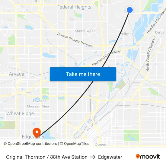 Original Thornton / 88th Ave Station to Edgewater map