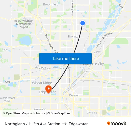 Northglenn / 112th Ave Station to Edgewater map