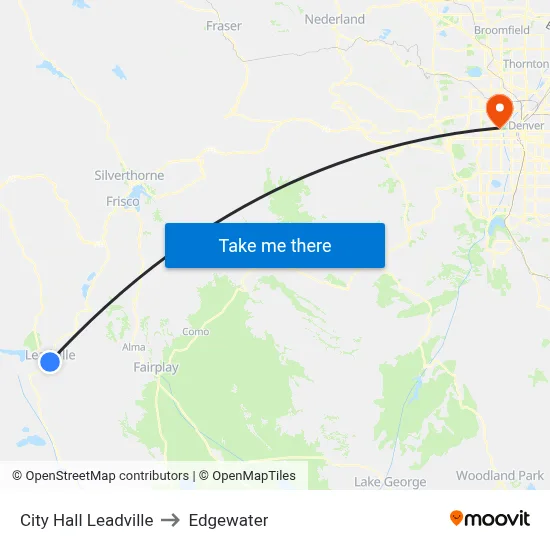 City Hall Leadville to Edgewater map