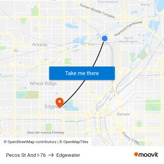Pecos St And I-76 to Edgewater map