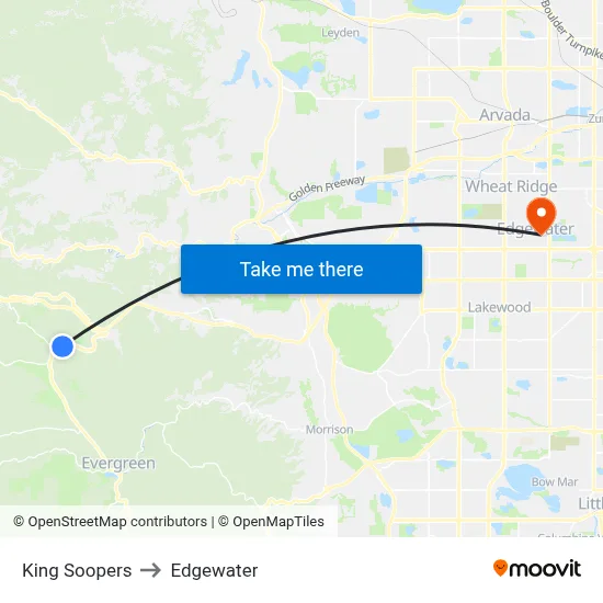 King Soopers to Edgewater map