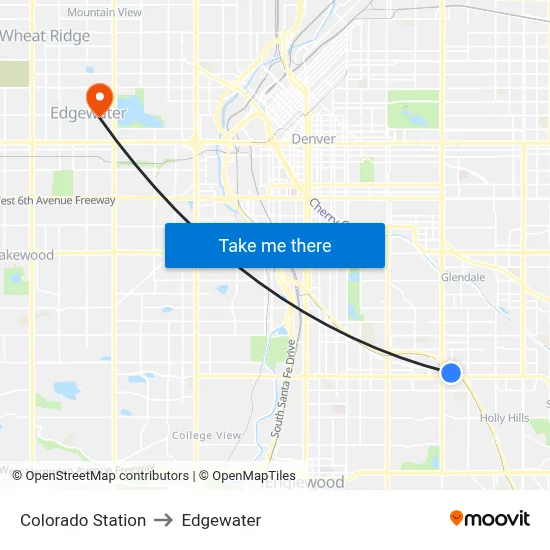 Colorado Station to Edgewater map