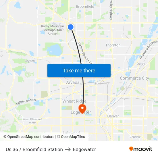 Us 36 / Broomfield Station to Edgewater map
