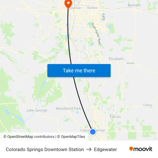 Colorado Springs Downtown Station to Edgewater map