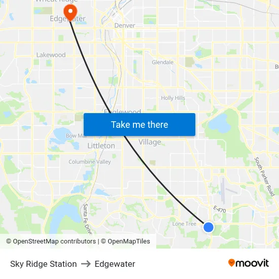Sky Ridge Station to Edgewater map
