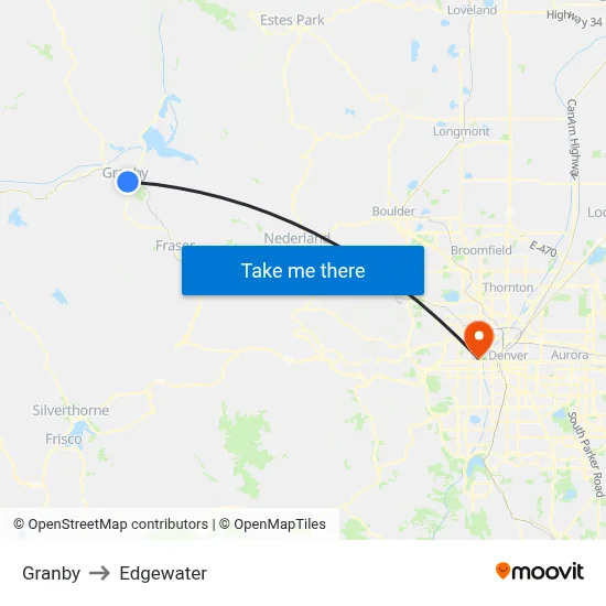 Granby to Edgewater map