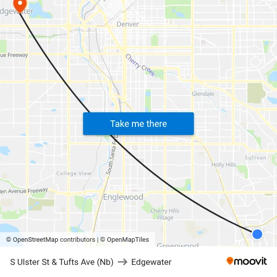 S Ulster St & Tufts Ave (Nb) to Edgewater map