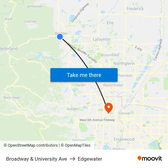 Broadway & University Ave to Edgewater map