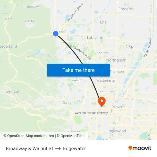 Broadway & Walnut St to Edgewater map