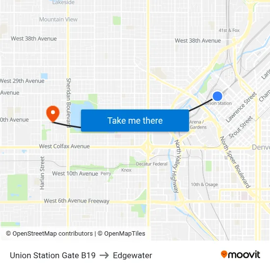 Union Station Gate B19 to Edgewater map