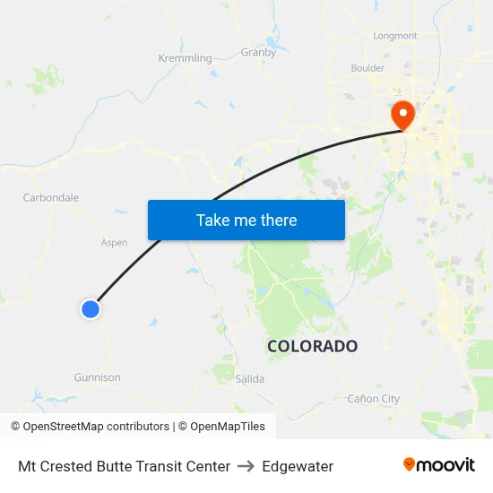 Mt Crested Butte Transit Center to Edgewater map
