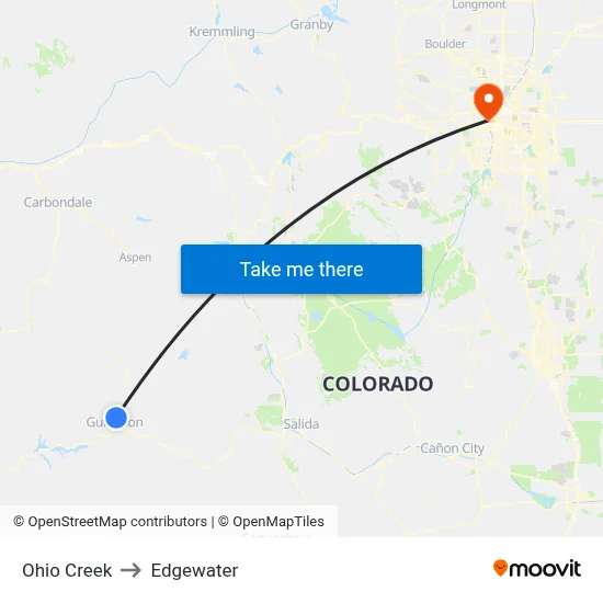 Ohio Creek to Edgewater map