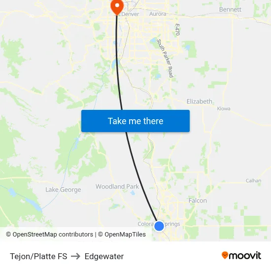Tejon/Platte FS to Edgewater map