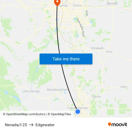 Nevada/I-25 to Edgewater map