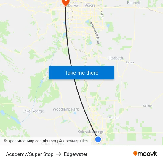 Academy/Super Stop to Edgewater map